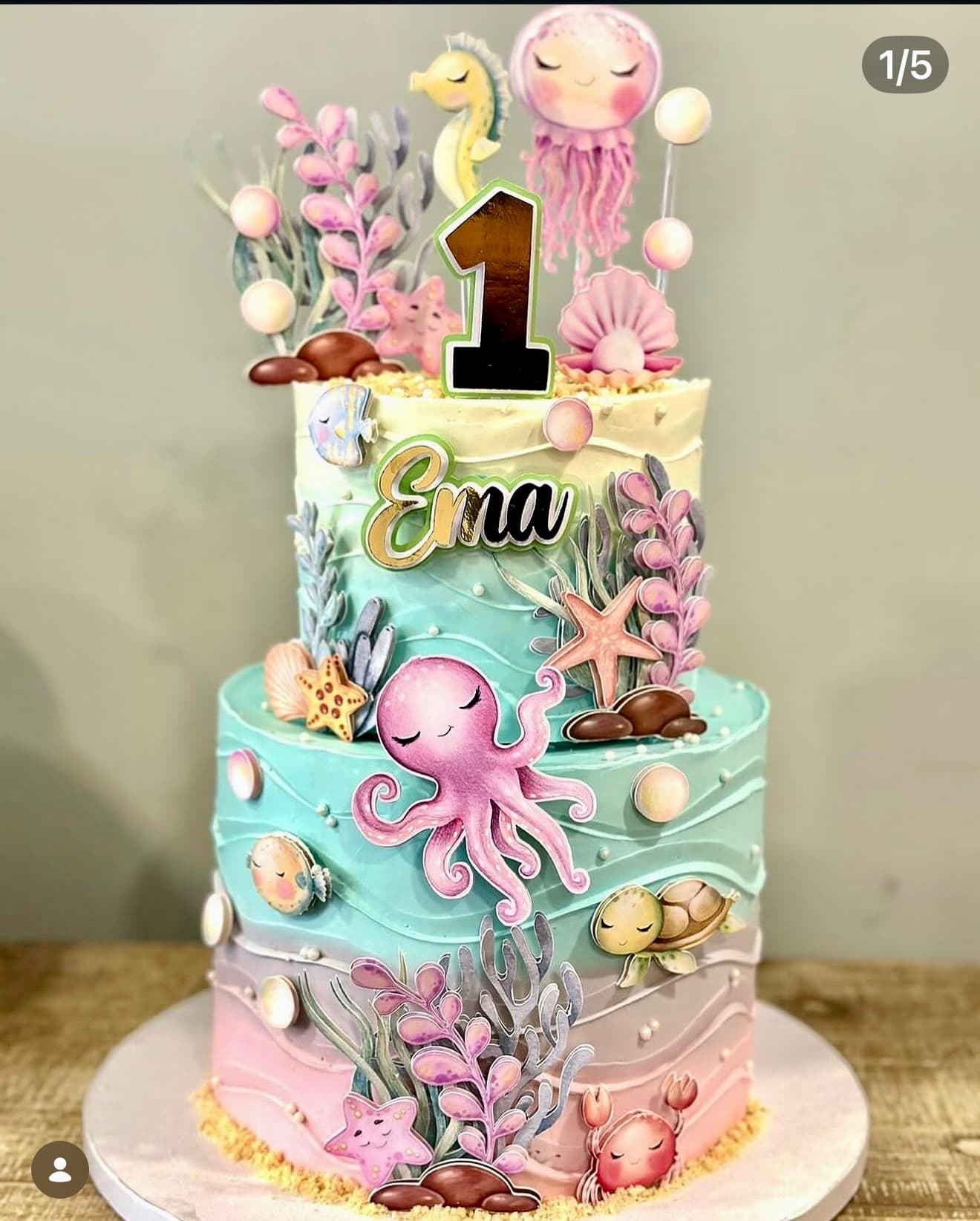 Fundo do Mar — Dois andares oceânicos com polvo, medusa, cavalo-marinho, corais e algas em tons rosa e azul.